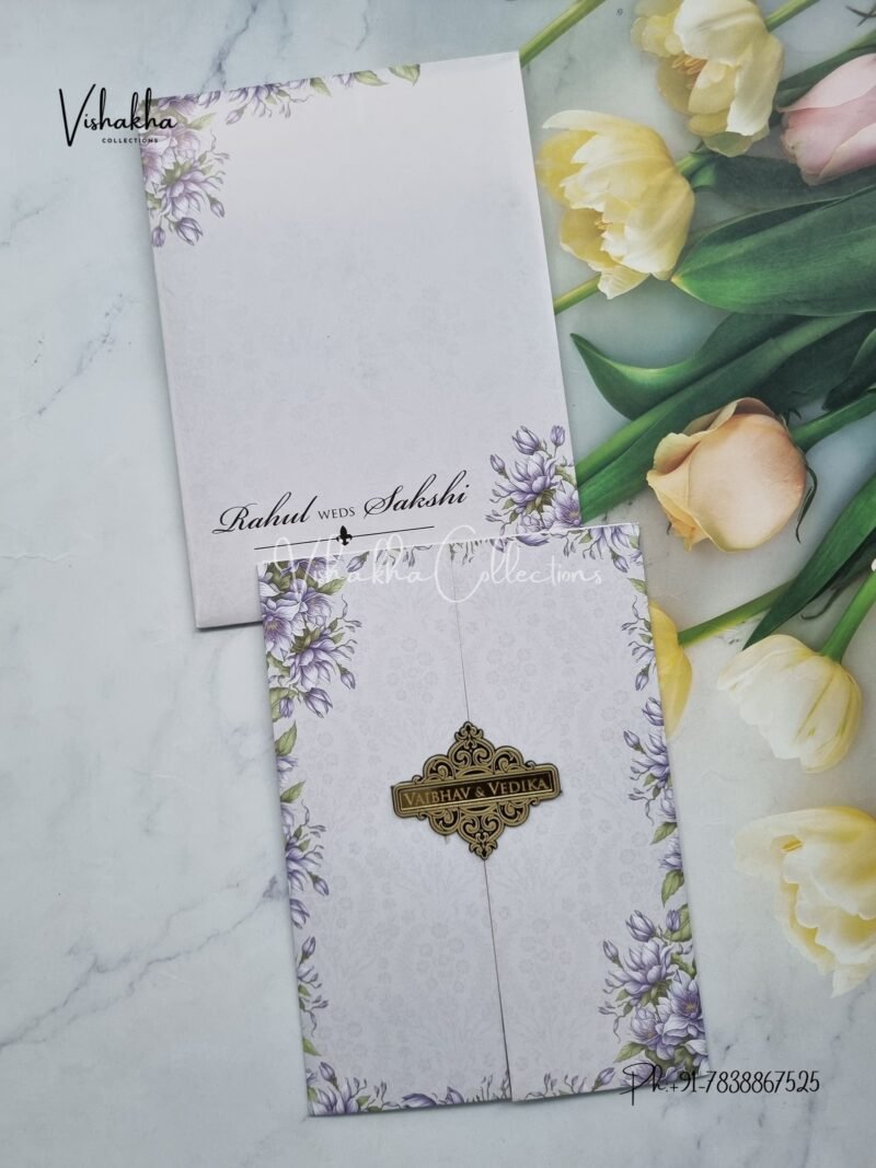 Flower Double Door Hindu Muslim Christian Sikh light brown Colored invitation Cards SK-3411