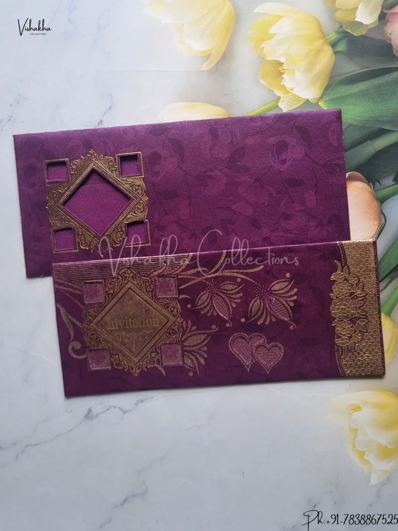 Flower Hindu Muslim Christian Jain Sikh Purple Colored wedding invitation Cards GS-108
