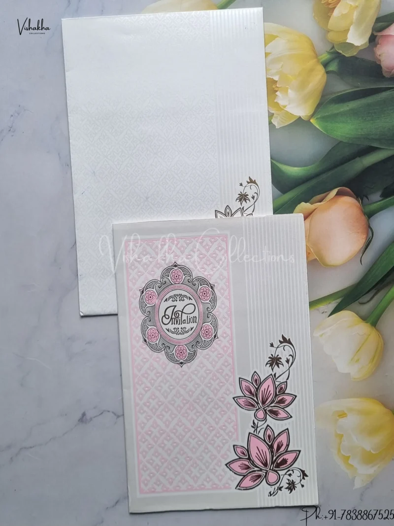 Flower Hindu Muslim Christian Jain Sikh White And Pink Colored wedding invitation Cards GS-124