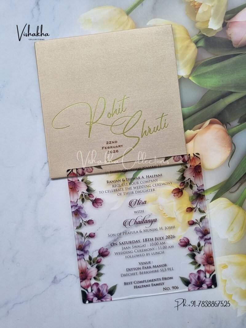 Flower Hindu Muslim Christian Sikh Acrylic invitation Cards LN-901