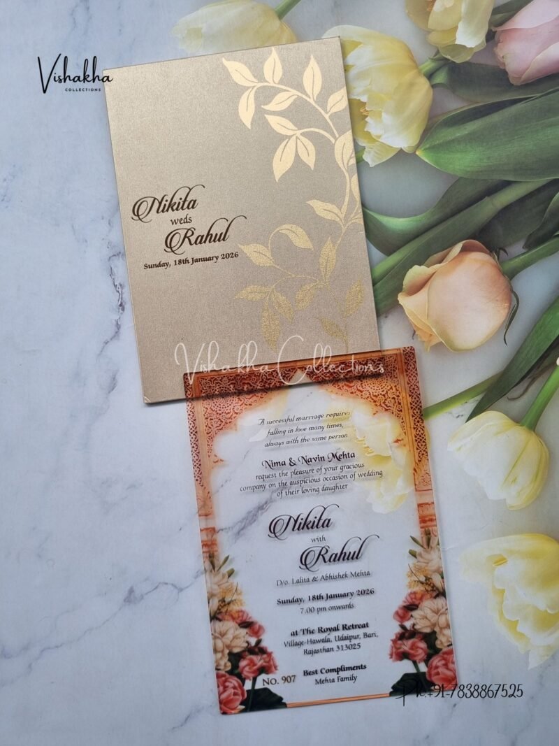 Flower Hindu Muslim Christian Sikh Acrylic invitation Cards LN-907