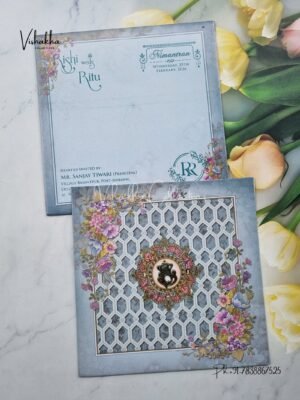 Flower Hindu Muslim Christian Jain Sikh Blue Colored wedding invitation Cards NA-1125-191