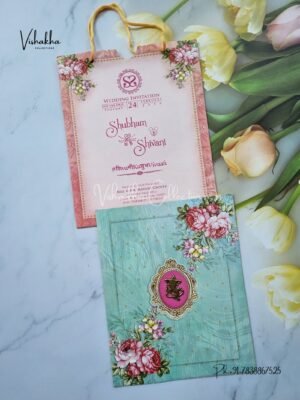 Flower Hindu Muslim Christian Sikh Carry Bag invitation Cards ATS-9109