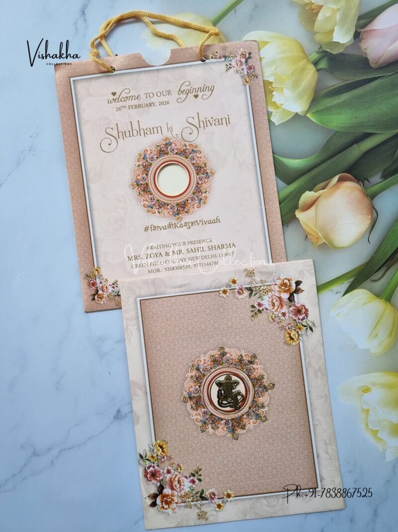 Flower Hindu Muslim Christian Sikh Carry Bag invitation Cards ATS-9274