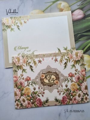 Flower Hindu Muslim Christian Sikh Colored invitation Cards LN-873