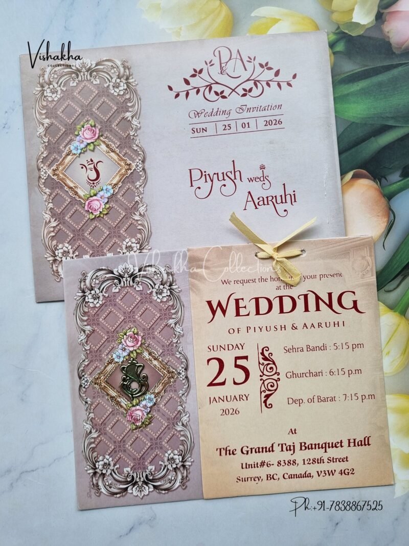 Flower Hindu Muslim Christian Jain Sikh Grey Colored wedding invitation Cards NA-1125-135