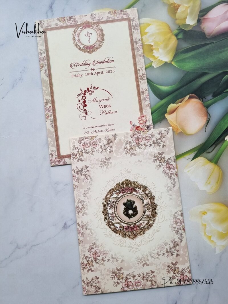 Flower Hindu Muslim Christian Jain Sikh Greyish Green Colored wedding invitation Cards NA-1125-127