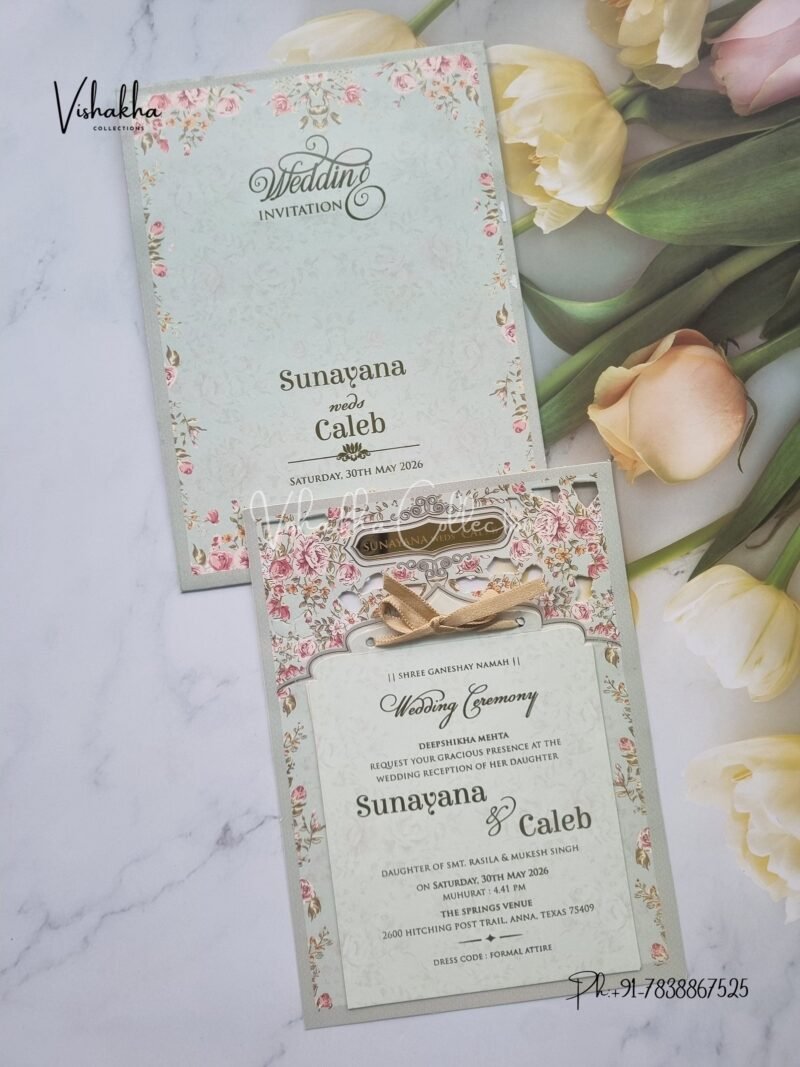 Flower Hindu Muslim Christian Sikh Laser Cut invitation Cards VN-669