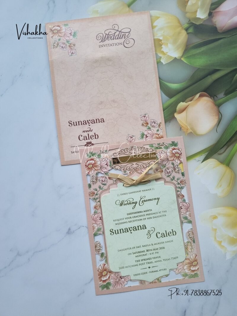 Flower Hindu Muslim Christian Sikh Laser Cut invitation Cards VN-670
