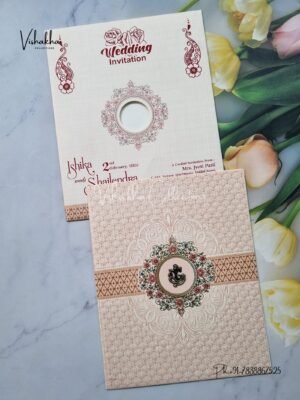 Flower Hindu Muslim Christian Jain Sikh Light Brown Colored wedding invitation Cards NA-1125-96