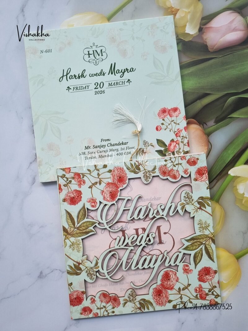 Flower Hindu Muslim Christian Sikh MDF Board Laser Cut Named MDF Laser Cut invitation Cards VN-601