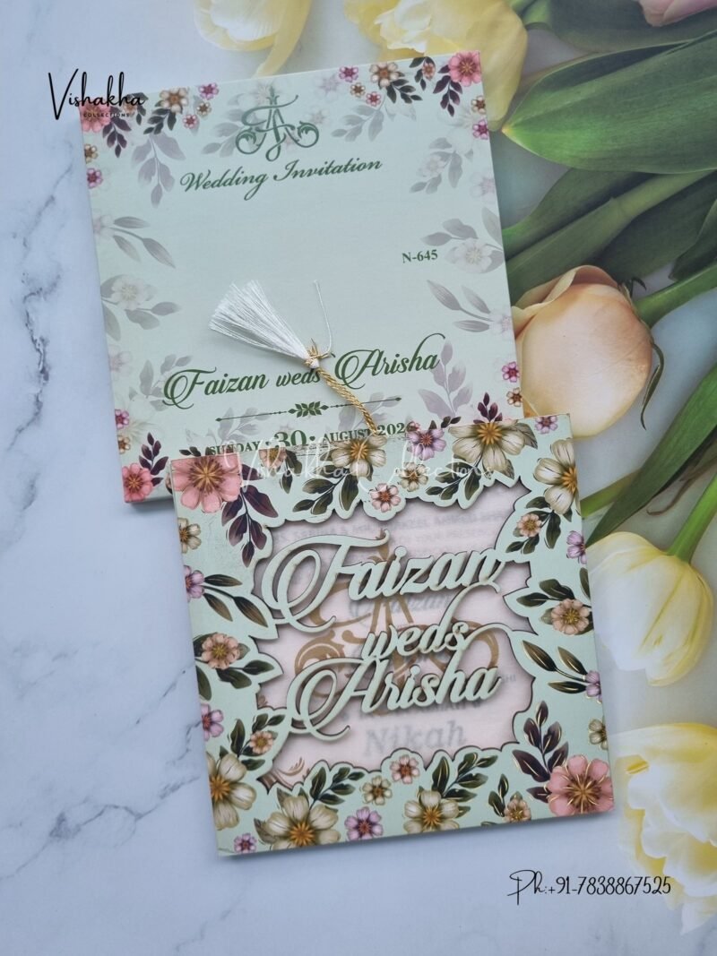 Flower Hindu Muslim Christian Sikh MDF Board Laser Cut Named MDF Laser Cut invitation Cards VN-645