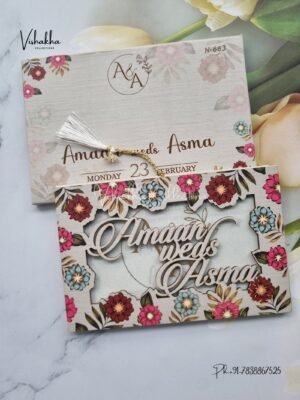 Flower Hindu Muslim Christian Sikh MDF Board Laser Cut Named MDF Laser Cut invitation Cards VN-663