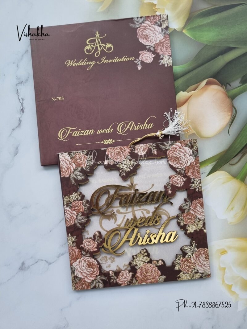 Flower Hindu Muslim Christian Sikh MDF Board Laser Cut Named MDF Laser Cut invitation Cards VN-703