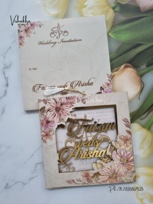 Flower Hindu Muslim Christian Sikh MDF Board Laser Cut Named MDF Laser Cut invitation Cards VN-704