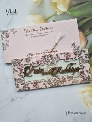 Flower Hindu Muslim Christian Sikh MDF Board Laser Cut Named MDF Laser Cut invitation Cards VN-714