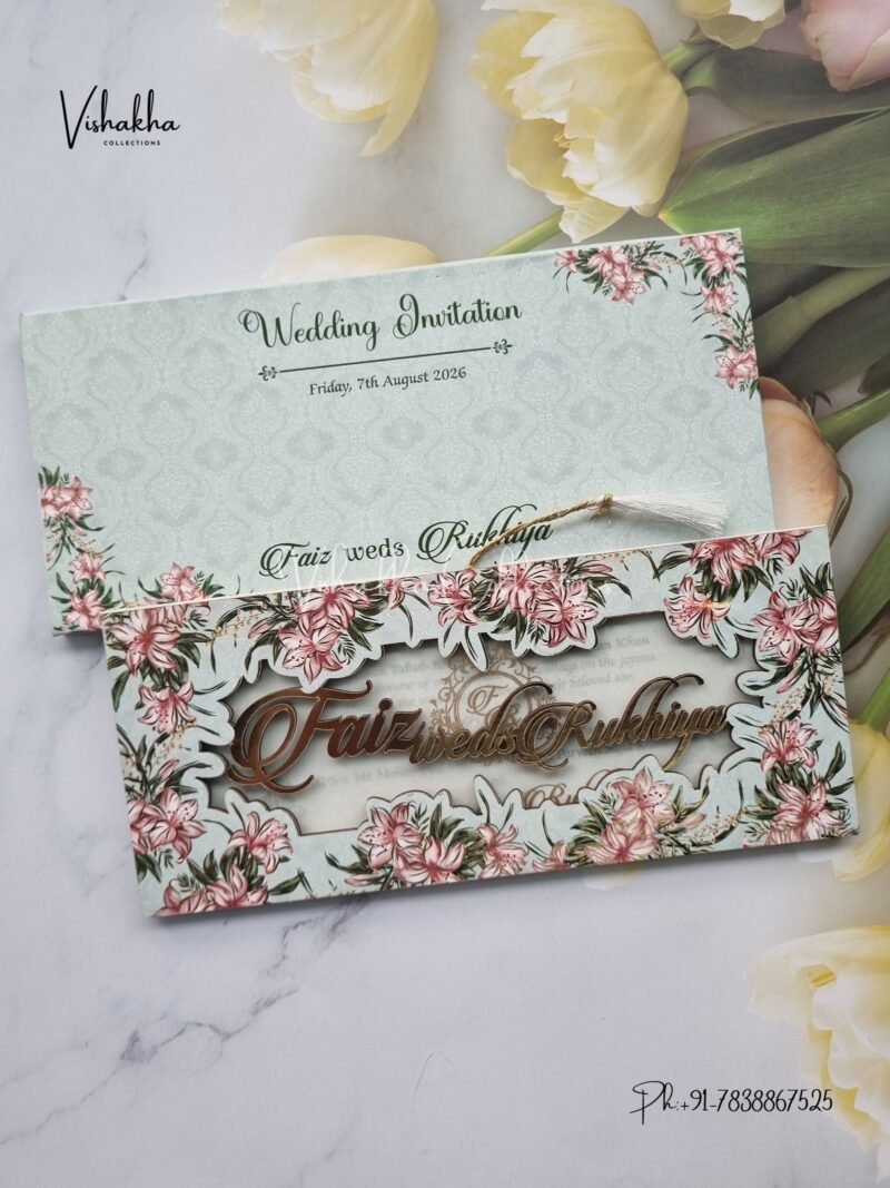 Flower Hindu Muslim Christian Sikh MDF Board Laser Cut Named MDF Laser Cut invitation Cards VN-715