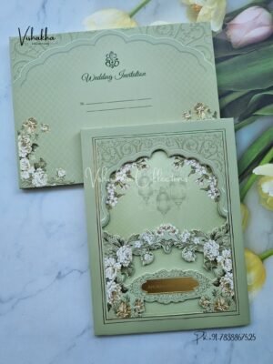 Flower Hindu Muslim Christian Sikh Padded Colored invitation Cards CC-3684