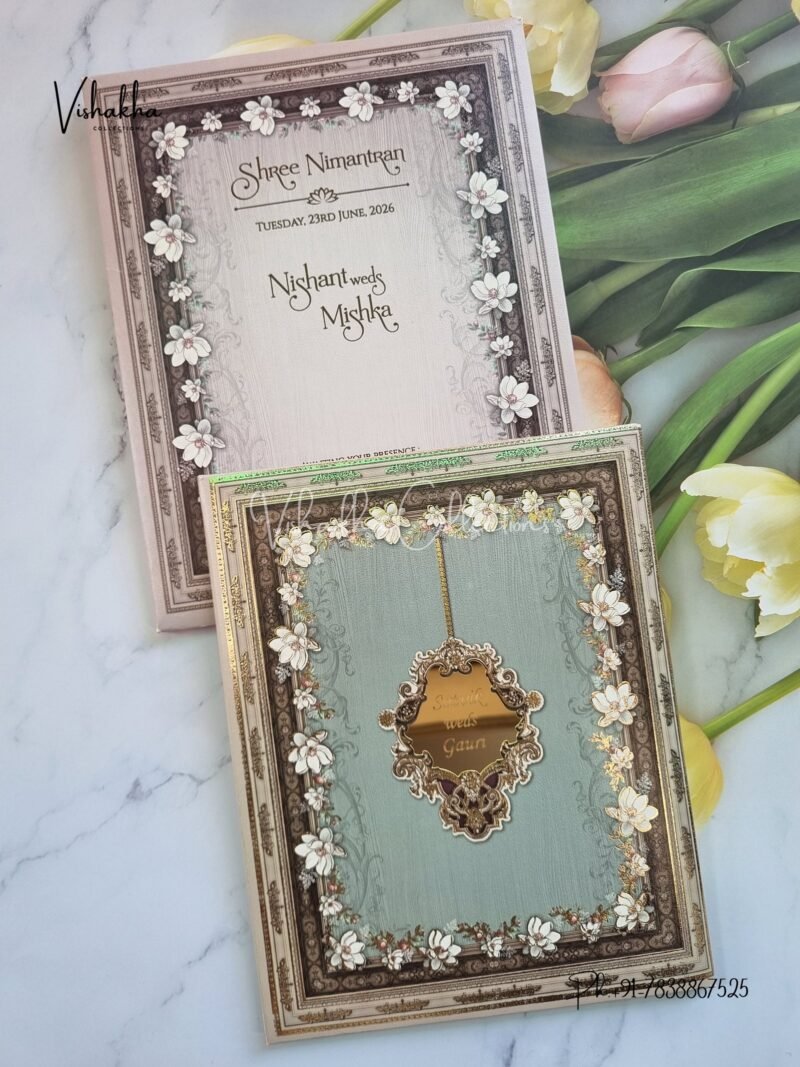 Flower Hindu Muslim Christian Sikh Padded invitation Cards CR-7092