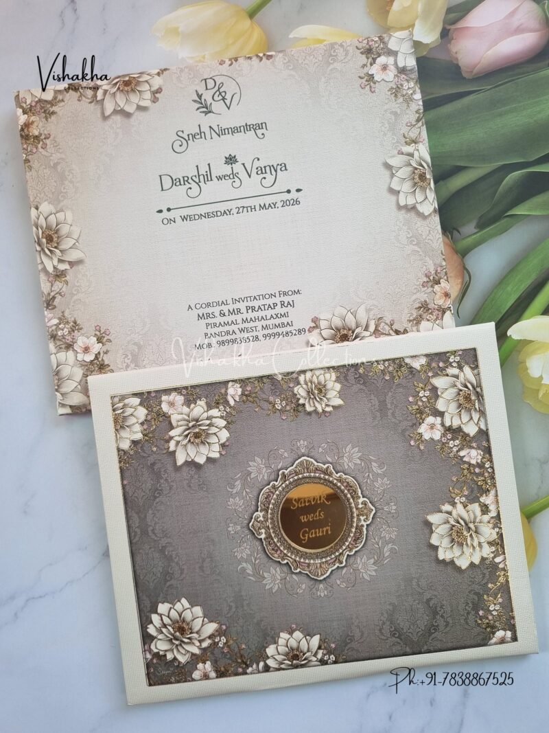 Flower Hindu Muslim Christian Sikh Padded invitation Cards CR-8004-FOAM