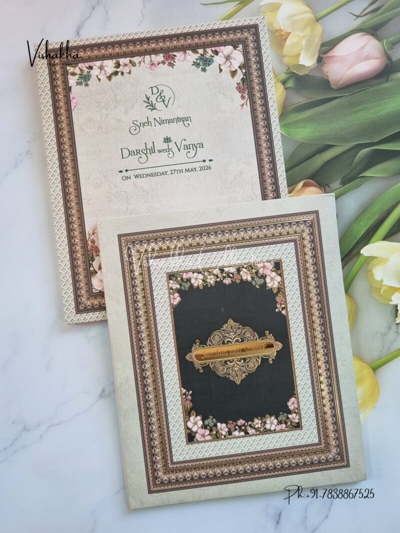 Flower Hindu Muslim Christian Sikh Padded invitation Cards CR-8006