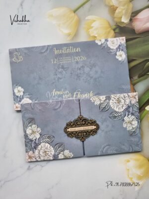 Flower Hindu Muslim Christian Sikh Padded invitation Cards VN-686