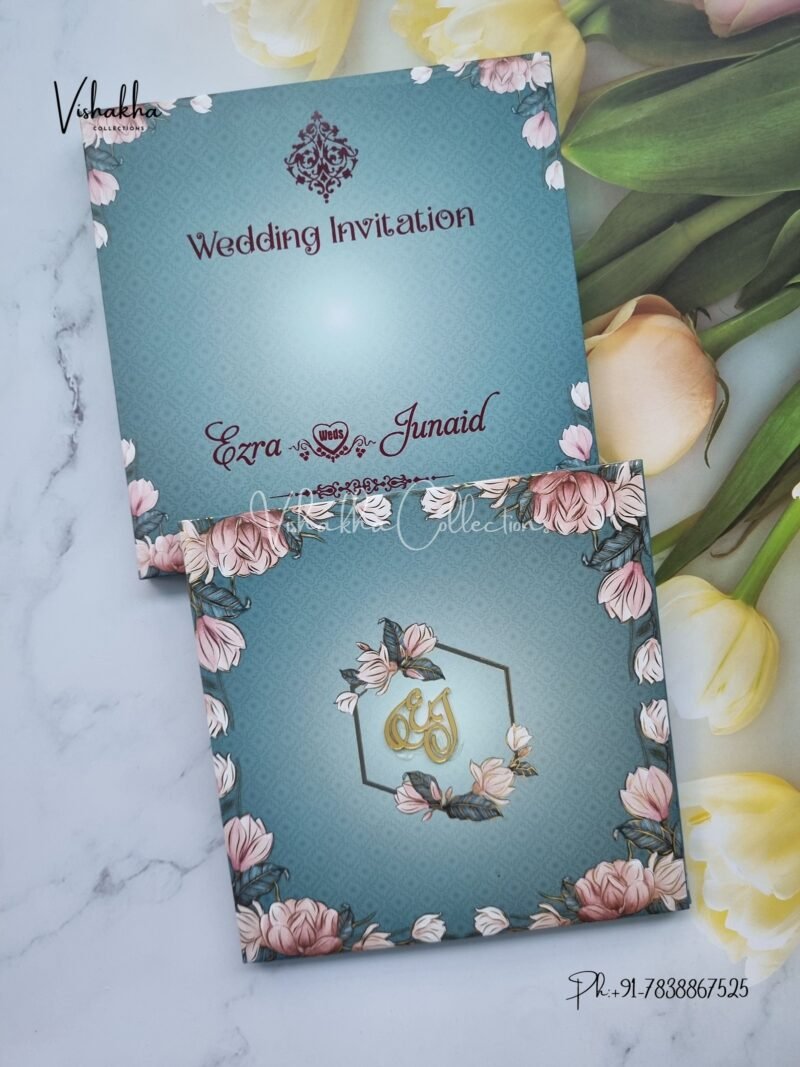 Flower Hindu Muslim Christian Sikh Padded invitation Cards VN-748