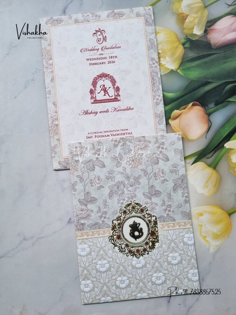 Flower Hindu Muslim Christian Jain Sikh Patel Green Colored wedding invitation Cards NA-1125-143