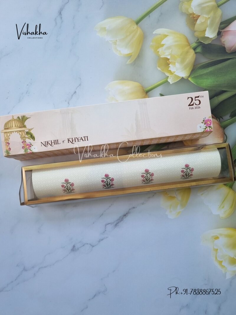 Flower Hindu Muslim Christian Sikh Scroll Farman invitation Cards JM-N4012