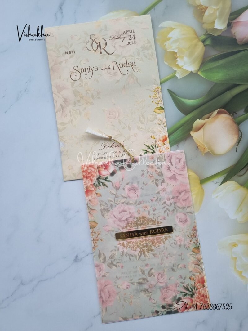 Flower Hindu Muslim Christian Sikh Vellum Paper invitation Cards VN-571
