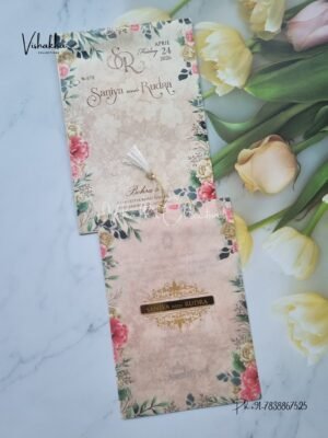 Flower Hindu Muslim Christian Sikh Vellum Paper invitation Cards VN-572