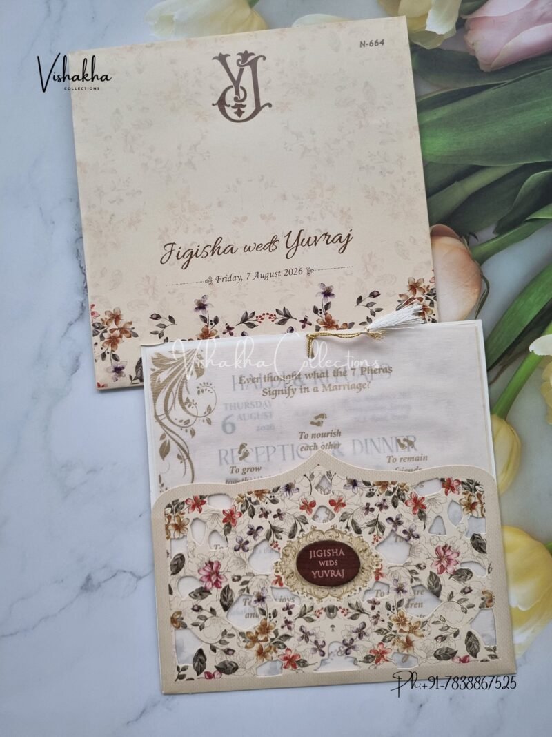 Flower Hindu Muslim Christian Sikh Vellum Paper invitation Cards VN-664