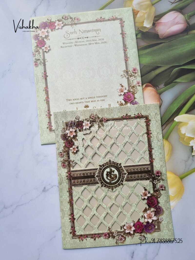 Flower Hindu Muslim Christian Sikh invitation Cards CR-7047