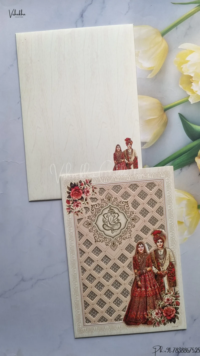 Ganesh Ji Dulah Dulhan Flower Hindu wedding invitation Cards SCH-2353