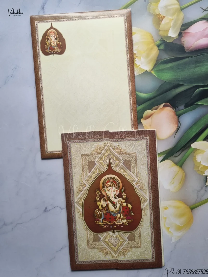 Ganesh Ji Dulah Dulhan Hindu Brown And Mulricolor Colored wedding invitation Cards GS-4816