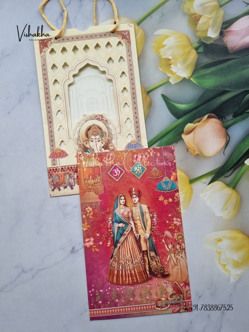 Ganesh Ji Dulah Dulhan Hindu Carry Bag Multicolor Colored wedding invitation Cards NA-1125-159
