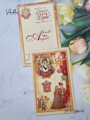 Ganesh Ji Dulah Dulhan Hindu Multicolor Colored wedding invitation Cards NA-1125-144