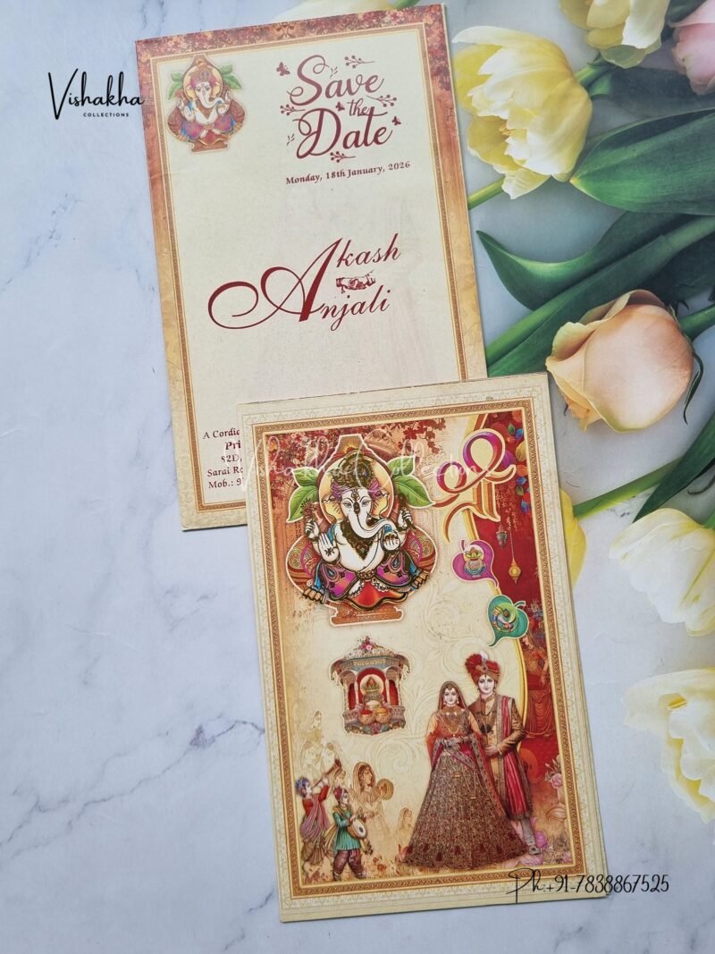 Ganesh Ji Dulah Dulhan Hindu Multicolor Colored wedding invitation Cards NA-1125-144