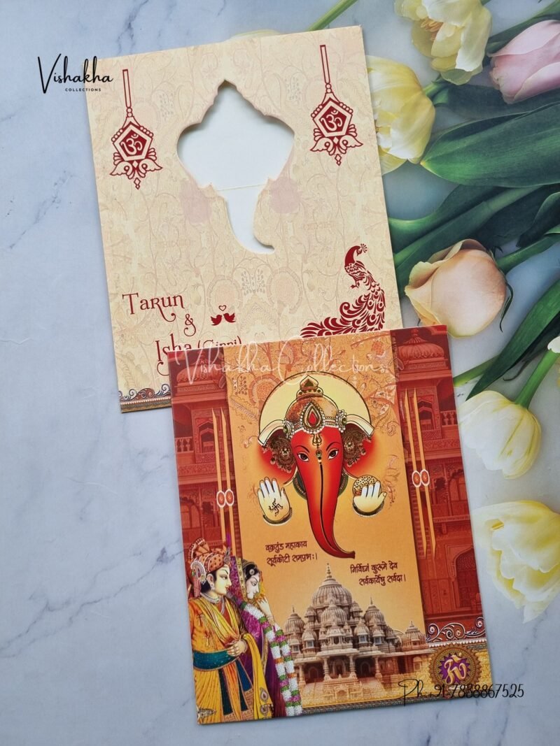 Sita Ram Ganesh Ji Dulah Dulhan Hindu Orange Colored wedding invitation Cards NA-1125-3