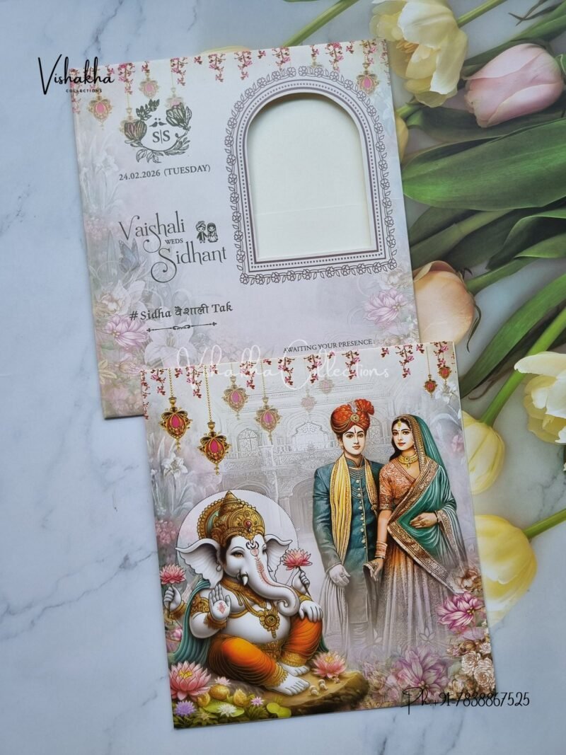 Ganesh Ji Dulah Dulhan Hindu Sikh invitation Cards ATS-9248