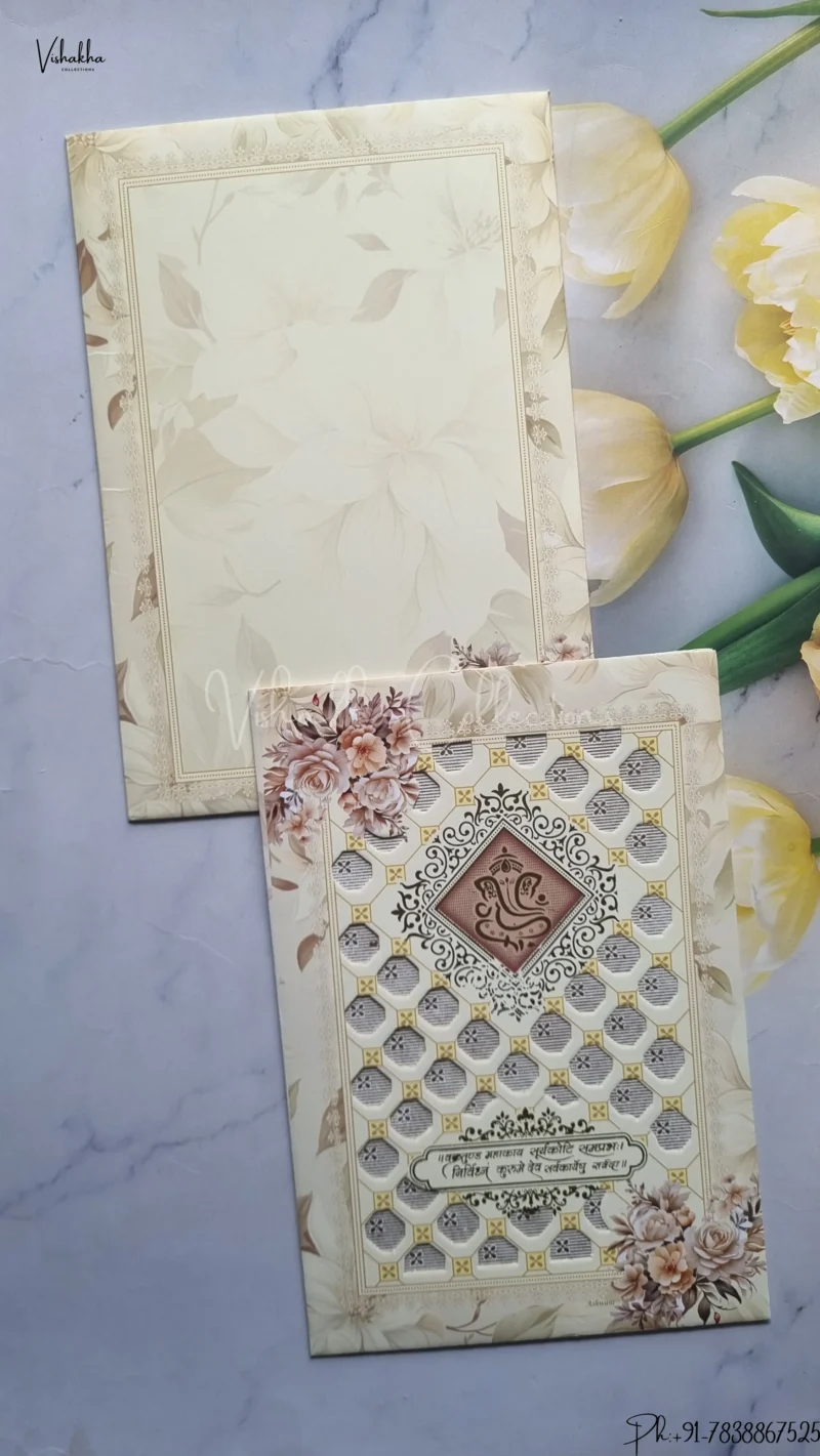 Ganesh Ji Flower Hindu Sikh wedding invitation Cards SCH-2354