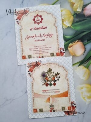 Ganesh Ji Hindu Multicolor Colored wedding invitation Cards NA-1125-105