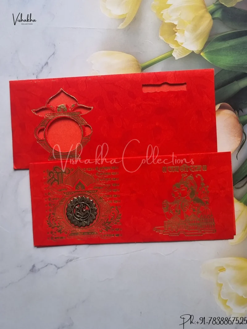 Ganesh Ji Hindu Red Colored wedding invitation Cards GS-61
