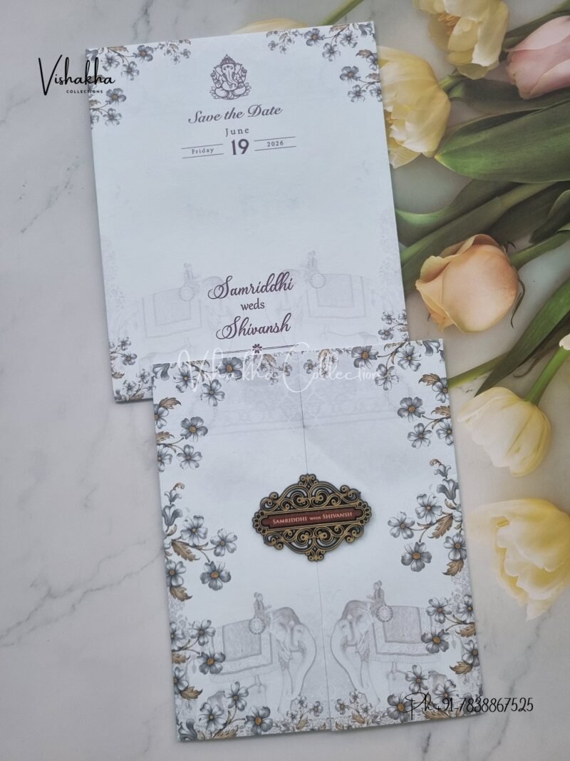 Hathi Double Door Hindu Sikh invitation Cards VN-695