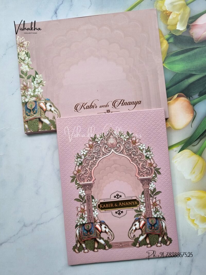 Hathi Hindu Muslim Christian Sikh Padded light purple Colored invitation Cards SK-3487