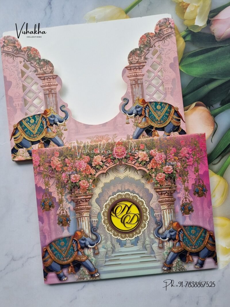 Hathi Hindu Sikh Padded Unique Color Colored invitation Cards LN-911