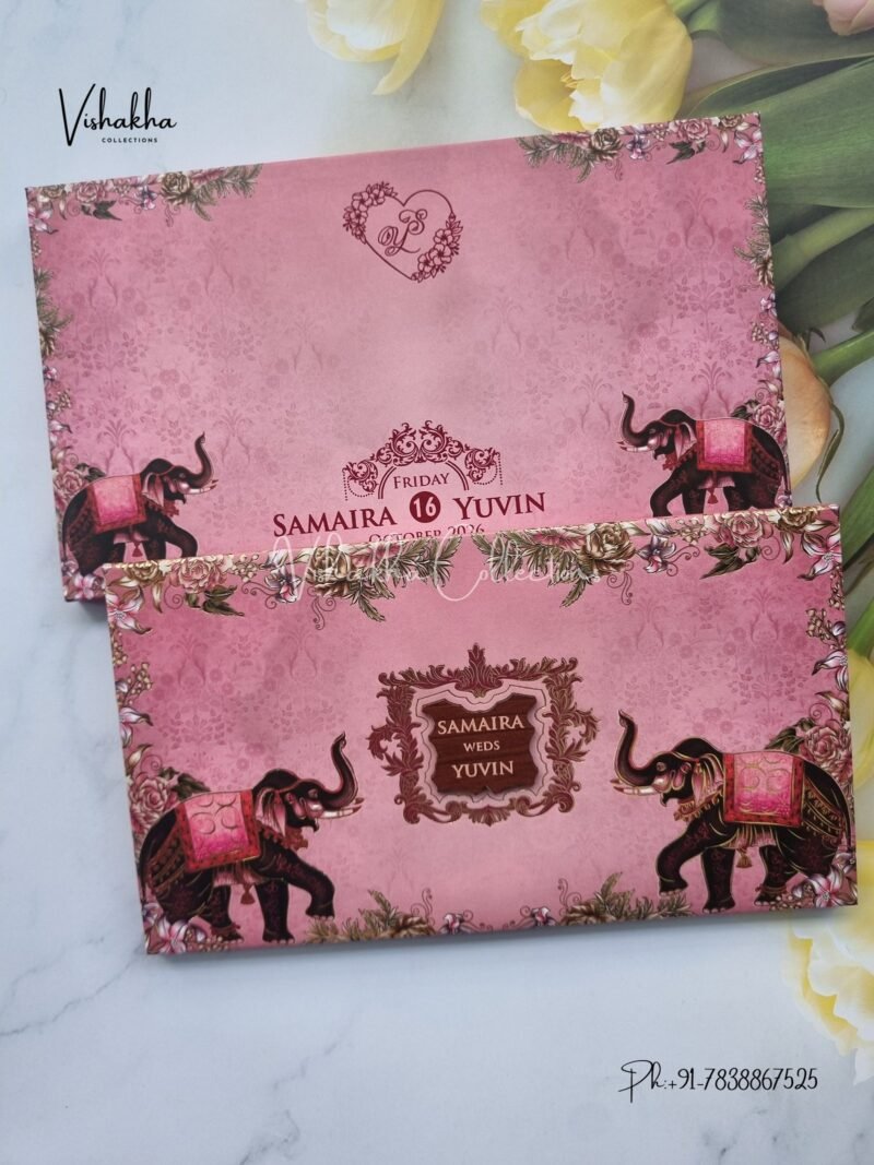 Hathi Hindu Sikh Padded invitation Cards VN-747