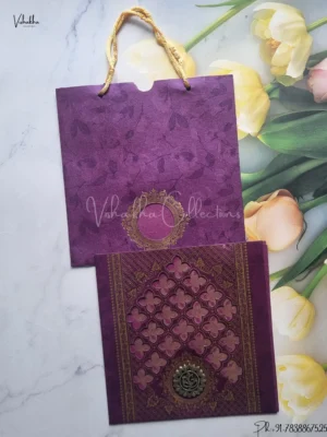 Hindu Muslim Christian Jain Sikh Carry Bag Purple Colored wedding invitation Cards GS-112