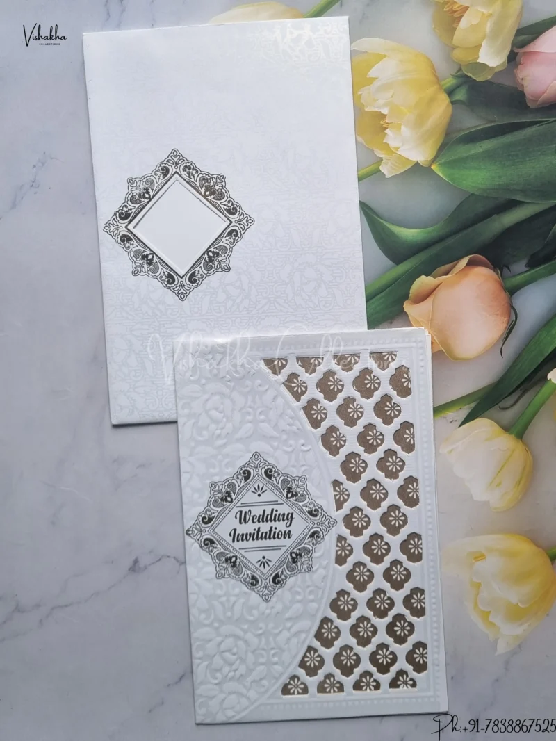 Hindu Muslim Christian Jain Sikh White Colored wedding invitation Cards GS-128