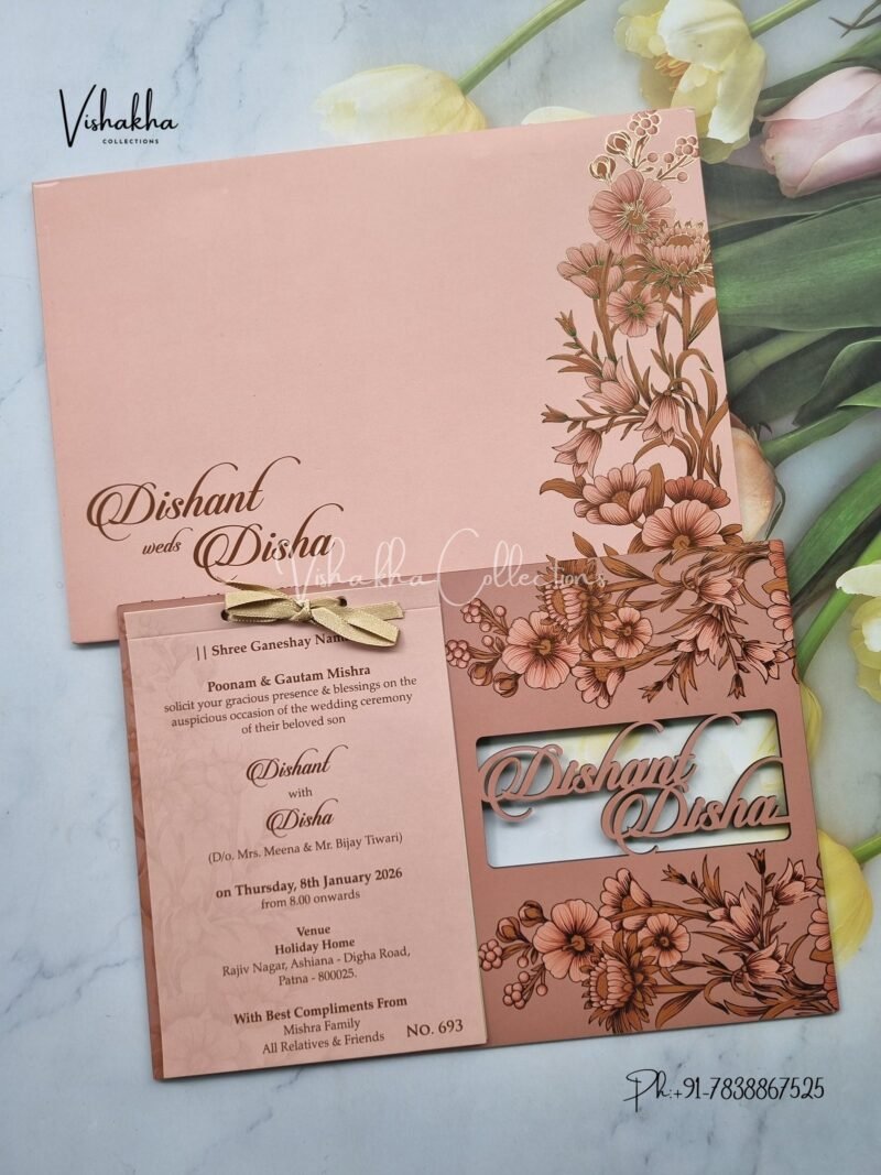 Hindu Muslim Christian Sikh MDF Board Laser Cut Named MDF Laser Cut Colored invitation Cards LN-693